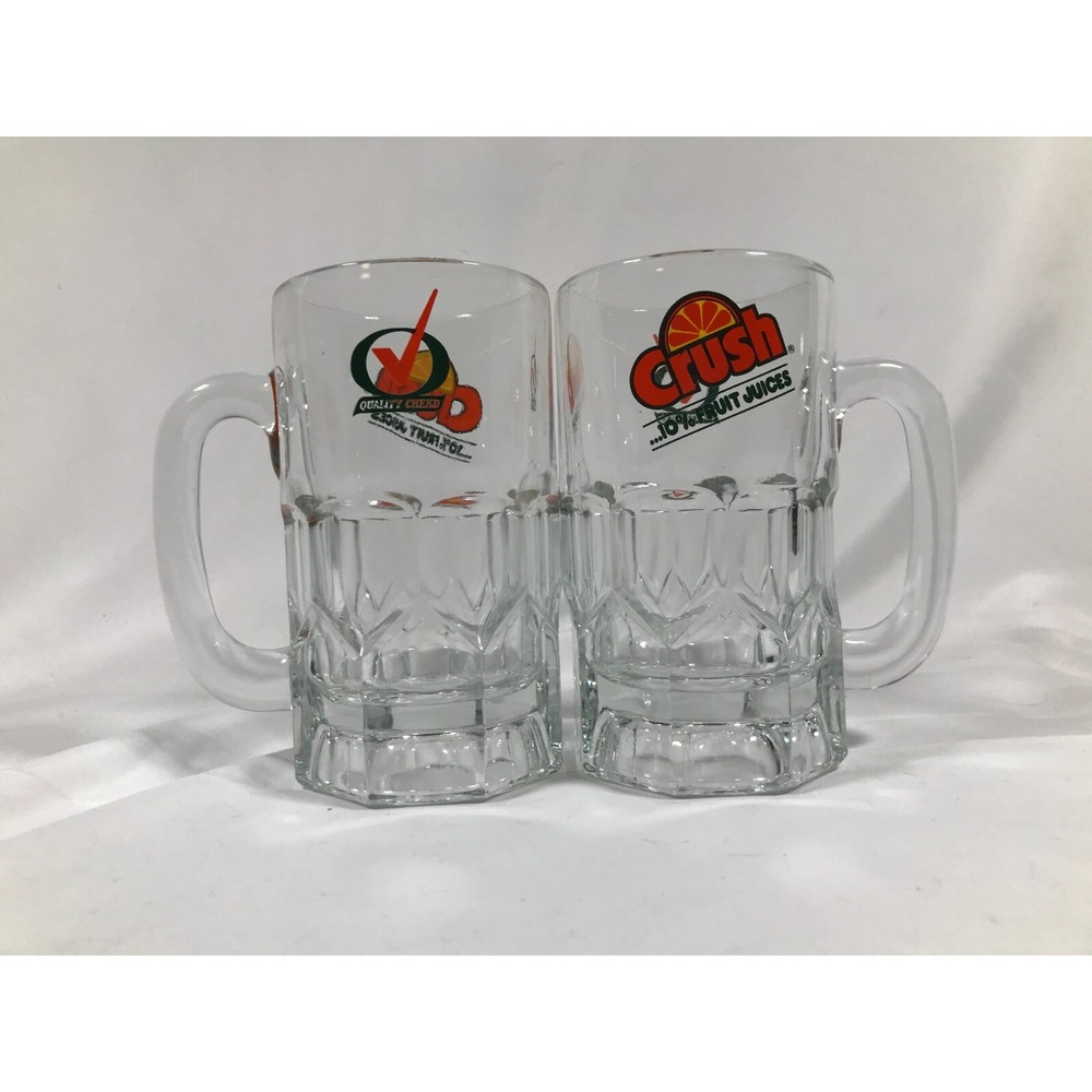 Vintage Crush Fruit Juices Glass Mugs Quality Chekd Logo Soda Steins Set of 2